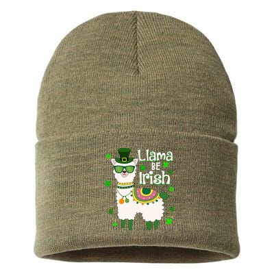 Llama Be Irish St Patrick's Day Funny Sustainable Knit Beanie