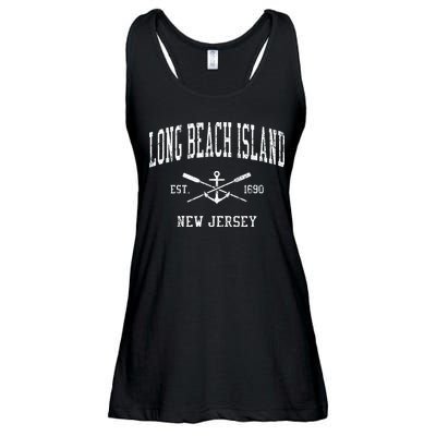 Long Beach Island Nj Vintage Crossed Oars & Boat Anchor Spor Ladies Essential Flowy Tank