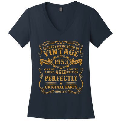 Legends Born In 1953 Vintage 70th Birthday 70 Years Old Gift Women's V-Neck T-Shirt