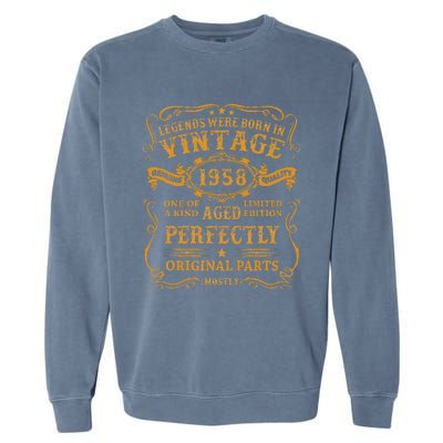 Legends Born In 1958 Vintage 65th Birthday 65 Years Old Gift Garment-Dyed Sweatshirt