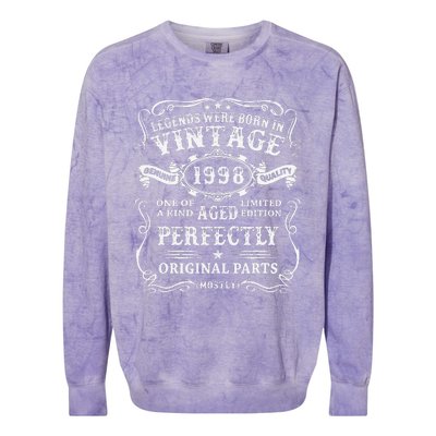 Legends Born In 1998 Vintage 25th Birthday 25 Years Old Colorblast Crewneck Sweatshirt