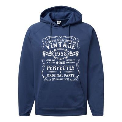 Legends Born In 1998 Vintage 25th Birthday 25 Years Old Performance Fleece Hoodie