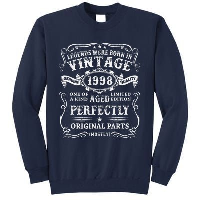 Legends Born In 1998 Vintage 25th Birthday 25 Years Old Tall Sweatshirt