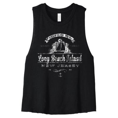 Long Beach Island Nj Sailboat Vintage Nautical Women's Racerback Cropped Tank