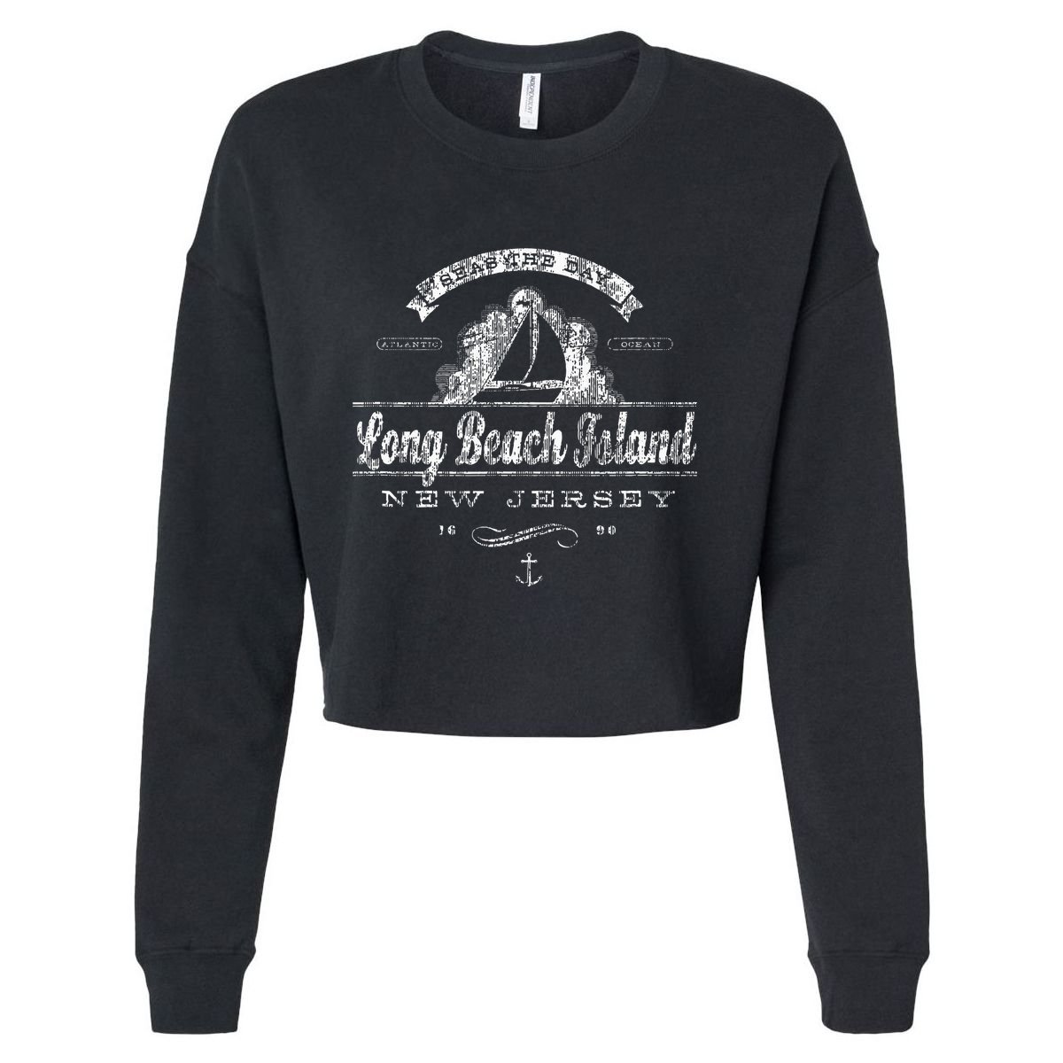 Long Beach Island Nj Sailboat Vintage Nautical Cropped Pullover Crew