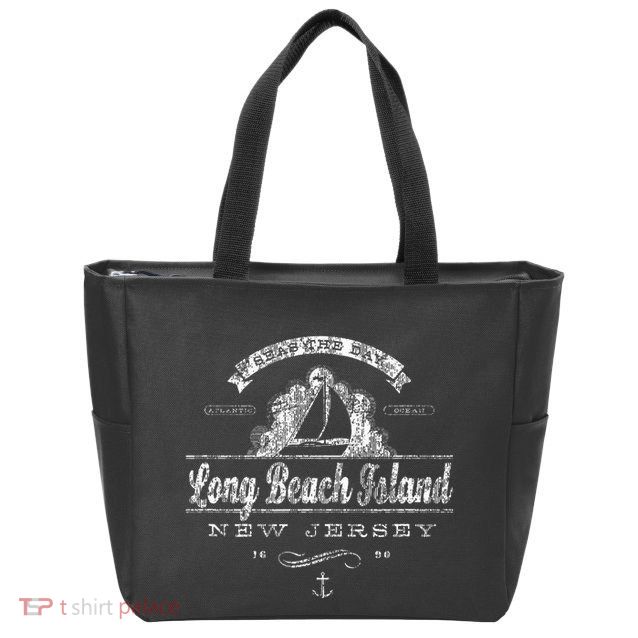 Long Beach Island Nj Sailboat Vintage Nautical Zip Tote Bag