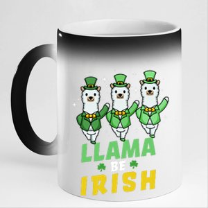 Llama Be Irish Alpaca Dancing Shamrocks Saint Patrick's Day Lucky 11oz Black Color Changing Mug