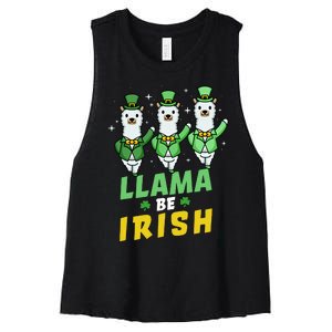 Llama Be Irish Alpaca Dancing Shamrocks Saint Patrick's Day Lucky Women's Racerback Cropped Tank