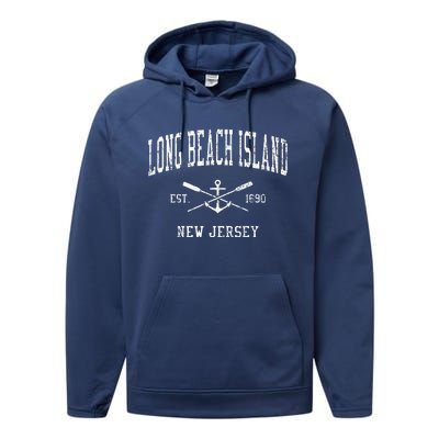 Long Beach Island Nj Vintage Performance Fleece Hoodie