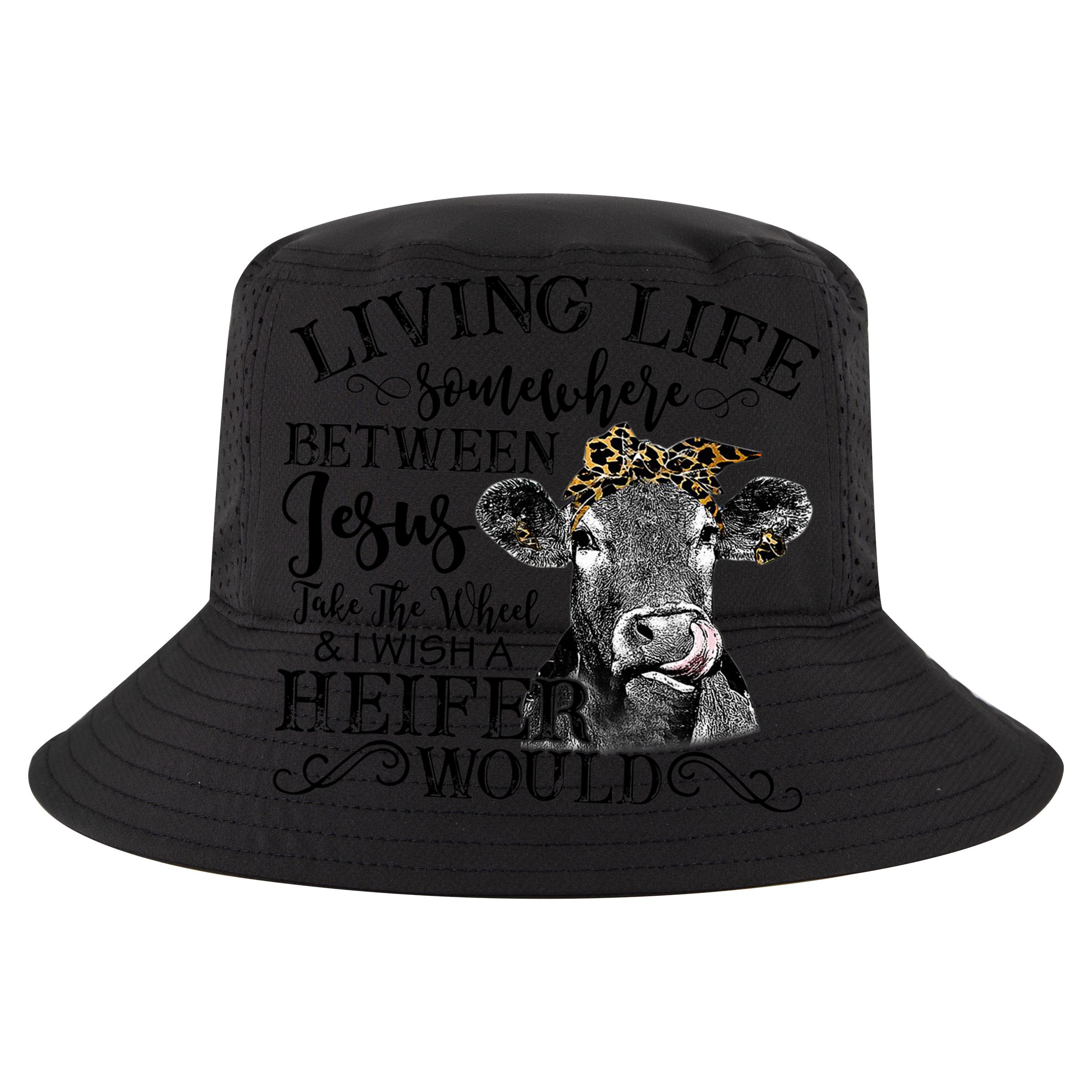 Living Between Jesus Take The Wheel And I Wish A Heifer Golf Towel