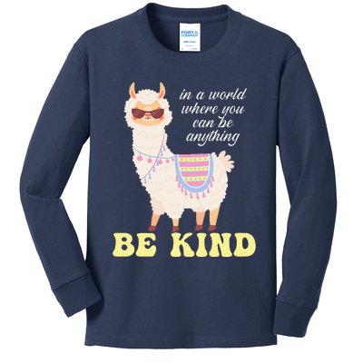 Llama Be Kind Unity Day Orange Anti Bullying Unity day Kids Long Sleeve Shirt