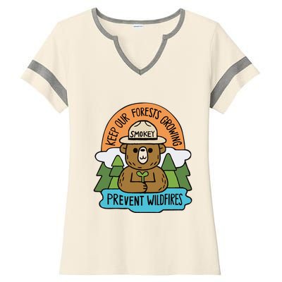 Littleofpins Bear Keep Our Forests Growing Prevent Wildfires Ladies Halftime Notch Neck Tee