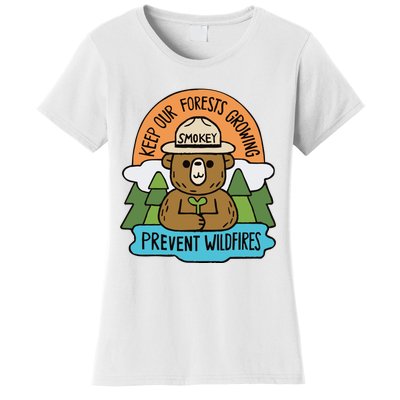 Littleofpins Bear Keep Our Forests Growing Prevent Wildfires Women's T-Shirt