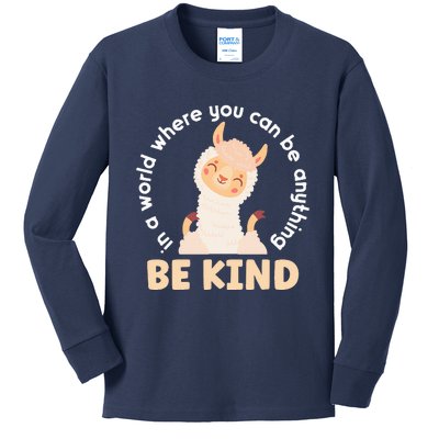 Llama Be Kind Unity Day Orange Anti Bullying Unity day Kids Long Sleeve Shirt