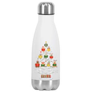 Librarian Book Lover Books Christmas Tree Merry Bookmas Xmas Stainless Steel Insulated Water Bottle