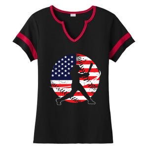 Love Baseball Love American Flag Gift Design Idea Funny Gift Ladies Halftime Notch Neck Tee