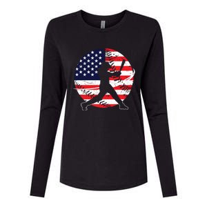 Love Baseball Love American Flag Gift Design Idea Funny Gift Womens Cotton Relaxed Long Sleeve T-Shirt