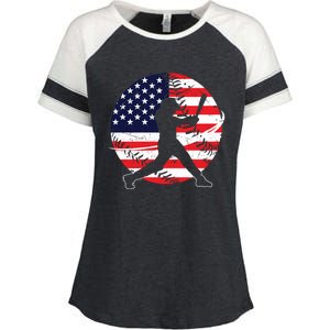 Love Baseball Love American Flag Gift Design Idea Funny Gift Enza Ladies Jersey Colorblock Tee