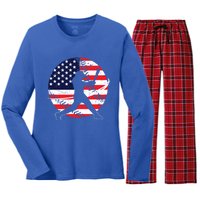 Love Baseball Love American Flag Gift Design Idea Funny Gift Women's Long Sleeve Flannel Pajama Set 