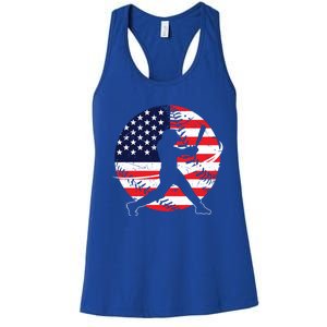 Love Baseball Love American Flag Gift Design Idea Funny Gift Women's Racerback Tank