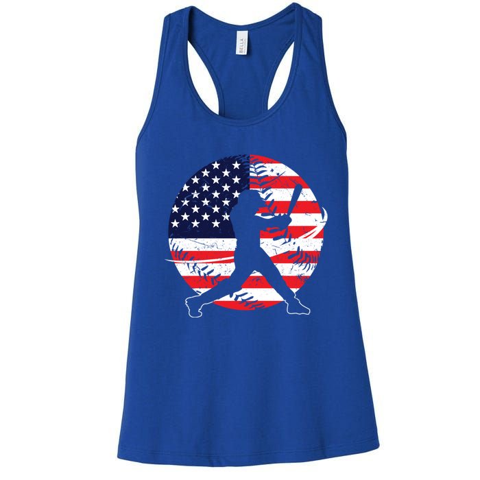 Love Baseball Love American Flag Gift Design Idea Funny Gift Women's Racerback Tank