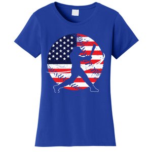 Love Baseball Love American Flag Gift Design Idea Funny Gift Women's T-Shirt