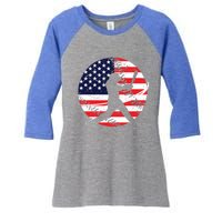 Love Baseball Love American Flag Gift Design Idea Funny Gift Women's Tri-Blend 3/4-Sleeve Raglan Shirt