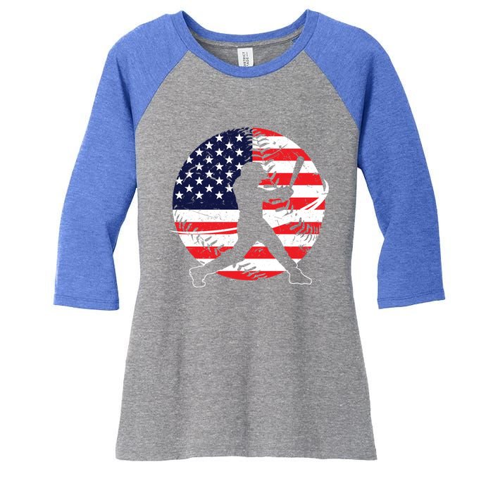 Love Baseball Love American Flag Gift Design Idea Funny Gift Women's Tri-Blend 3/4-Sleeve Raglan Shirt