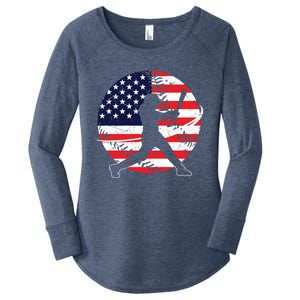 Love Baseball Love American Flag Gift Design Idea Funny Gift Women's Perfect Tri Tunic Long Sleeve Shirt