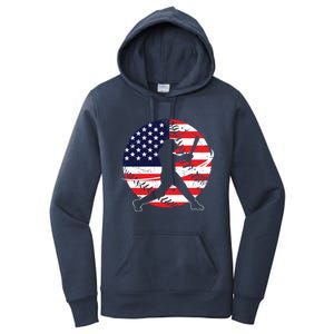 Love Baseball Love American Flag Gift Design Idea Funny Gift Women's Pullover Hoodie