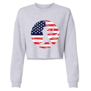 Love Baseball Love American Flag Gift Design Idea Funny Gift Cropped Pullover Crew