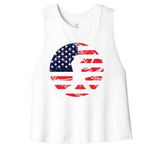 Love Baseball Love American Flag Gift Design Idea Funny Gift Women's Racerback Cropped Tank