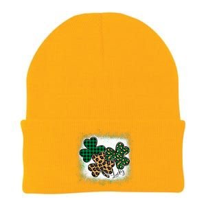 Lucky Bleached Leopard Shamrocks Irish Women Girl Knit Cap Winter Beanie