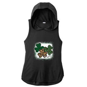 Lucky Bleached Leopard Shamrocks Irish Women Girl Ladies PosiCharge Tri-Blend Wicking Draft Hoodie Tank