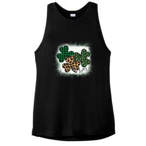 Lucky Bleached Leopard Shamrocks Irish Women Girl Ladies PosiCharge Tri-Blend Wicking Tank