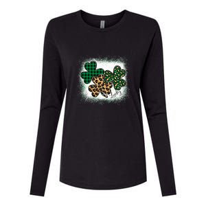 Lucky Bleached Leopard Shamrocks Irish Women Girl Womens Cotton Relaxed Long Sleeve T-Shirt