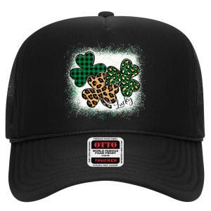 Lucky Bleached Leopard Shamrocks Irish Women Girl High Crown Mesh Back Trucker Hat