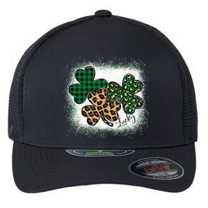 Lucky Bleached Leopard Shamrocks Irish Women Girl Flexfit Unipanel Trucker Cap