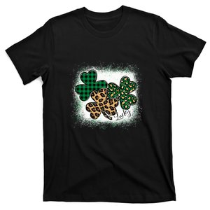 Lucky Bleached Leopard Shamrocks Irish Women Girl T-Shirt