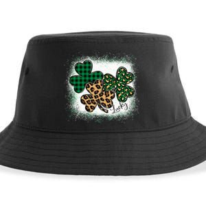 Lucky Bleached Leopard Shamrocks Irish Women Girl Sustainable Bucket Hat