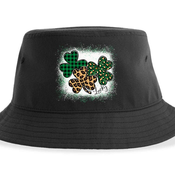 Lucky Bleached Leopard Shamrocks Irish Women Girl Sustainable Bucket Hat