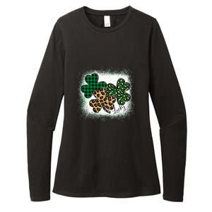 Lucky Bleached Leopard Shamrocks Irish Women Girl Womens CVC Long Sleeve Shirt