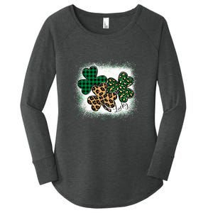 Lucky Bleached Leopard Shamrocks Irish Women Girl Women's Perfect Tri Tunic Long Sleeve Shirt