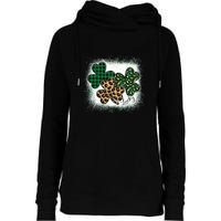 Lucky Bleached Leopard Shamrocks Irish Women Girl Womens Funnel Neck Pullover Hood