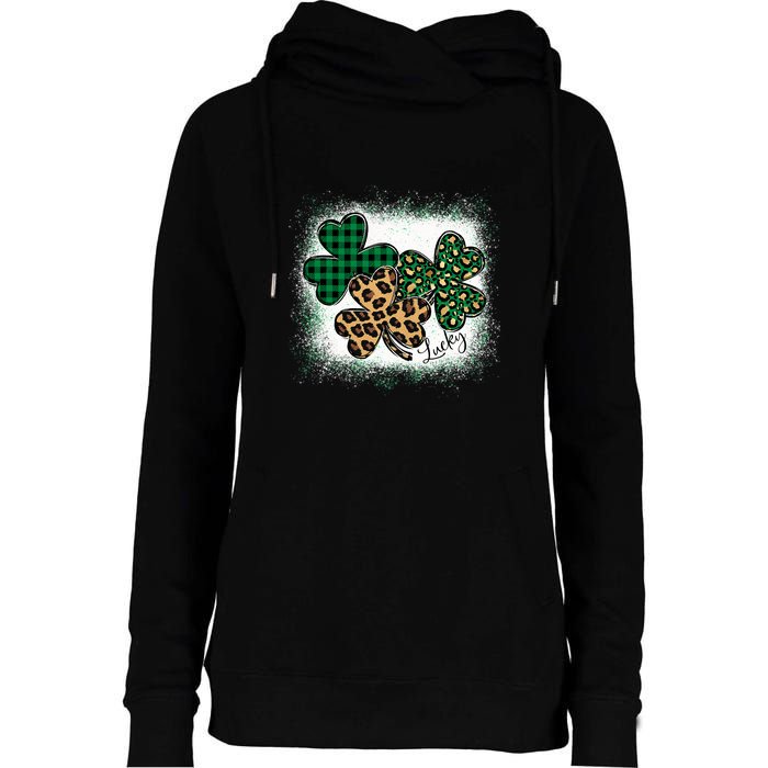 Lucky Bleached Leopard Shamrocks Irish Women Girl Womens Funnel Neck Pullover Hood