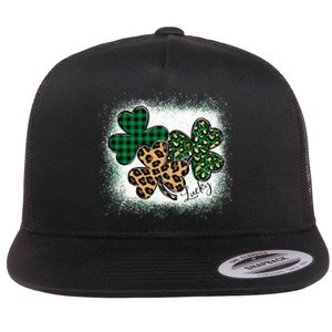 Lucky Bleached Leopard Shamrocks Irish Women Girl Flat Bill Trucker Hat