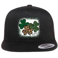 Lucky Bleached Leopard Shamrocks Irish Women Girl Flat Bill Trucker Hat