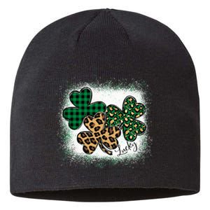 Lucky Bleached Leopard Shamrocks Irish Women Girl Sustainable Beanie