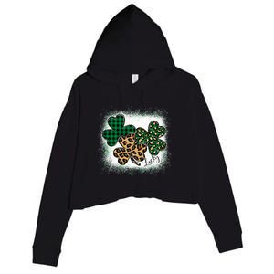 Lucky Bleached Leopard Shamrocks Irish Women Girl Crop Fleece Hoodie