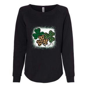 Lucky Bleached Leopard Shamrocks Irish Women Girl Womens California Wash Sweatshirt